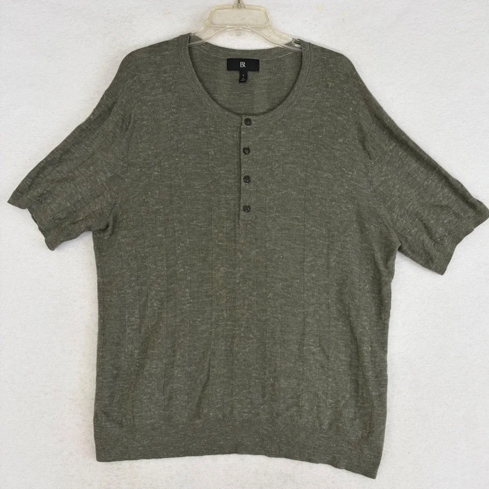 Banana Republic Lightweight Merino-Linen Henley Shirt Olive Green Men's L Tall